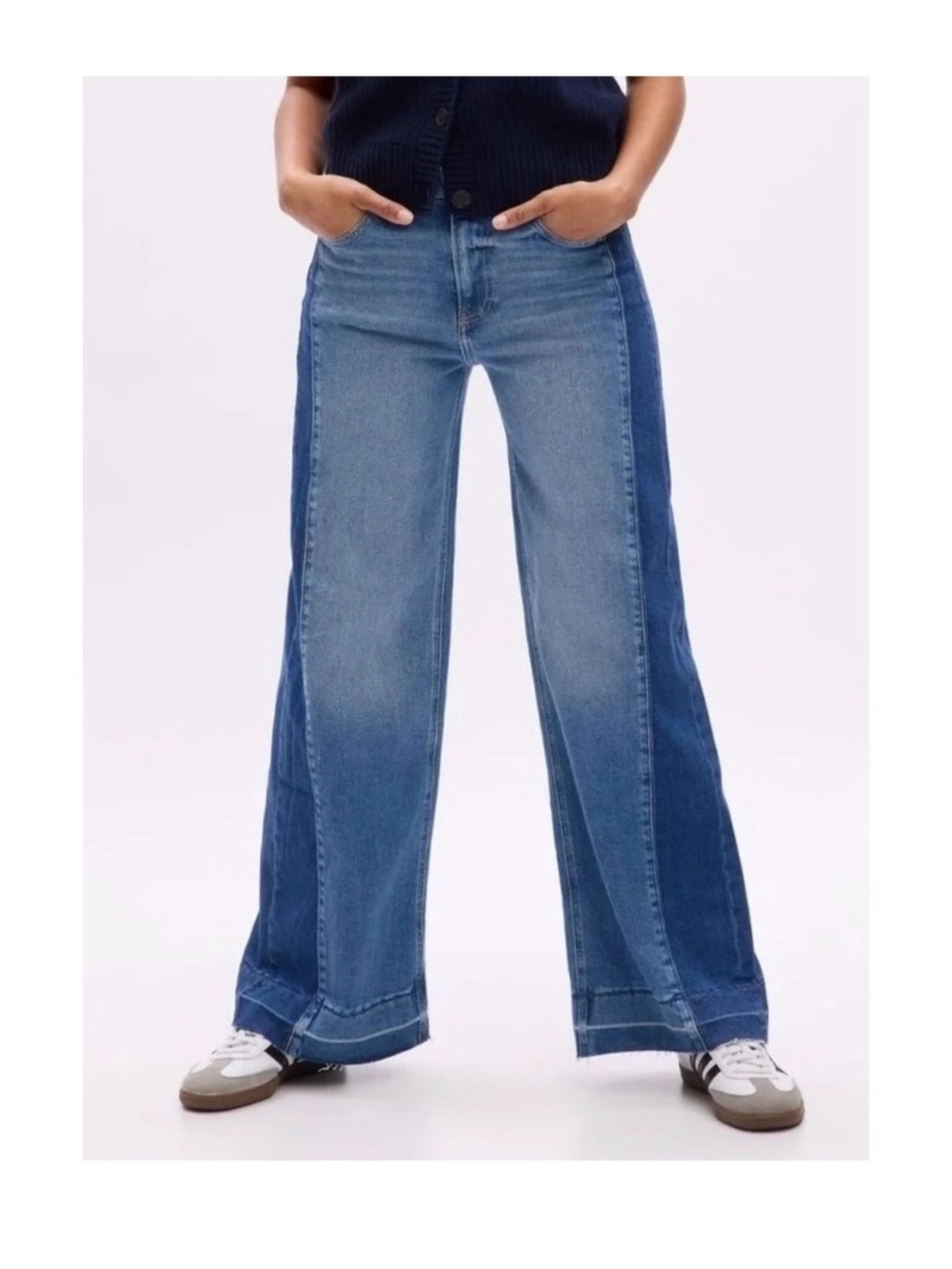 GAP Two-Tone Blue high rise stride Wide-Leg Jeans with Raw Hem